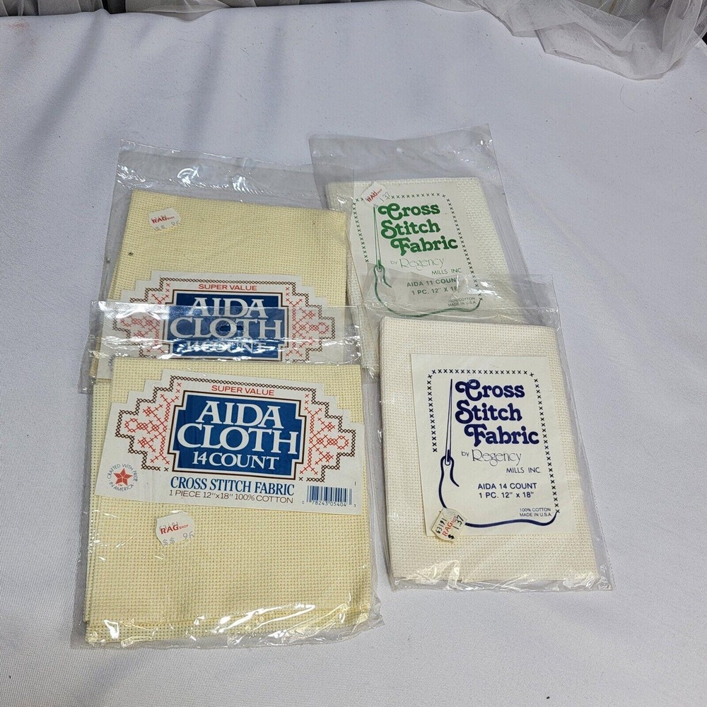 Lot of 4 Aida + Regency Cross Stitch Fabric Asst. 14 Count and 11 Count NOS